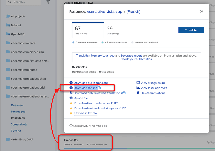 Transifex Modal to Download a JSON Export