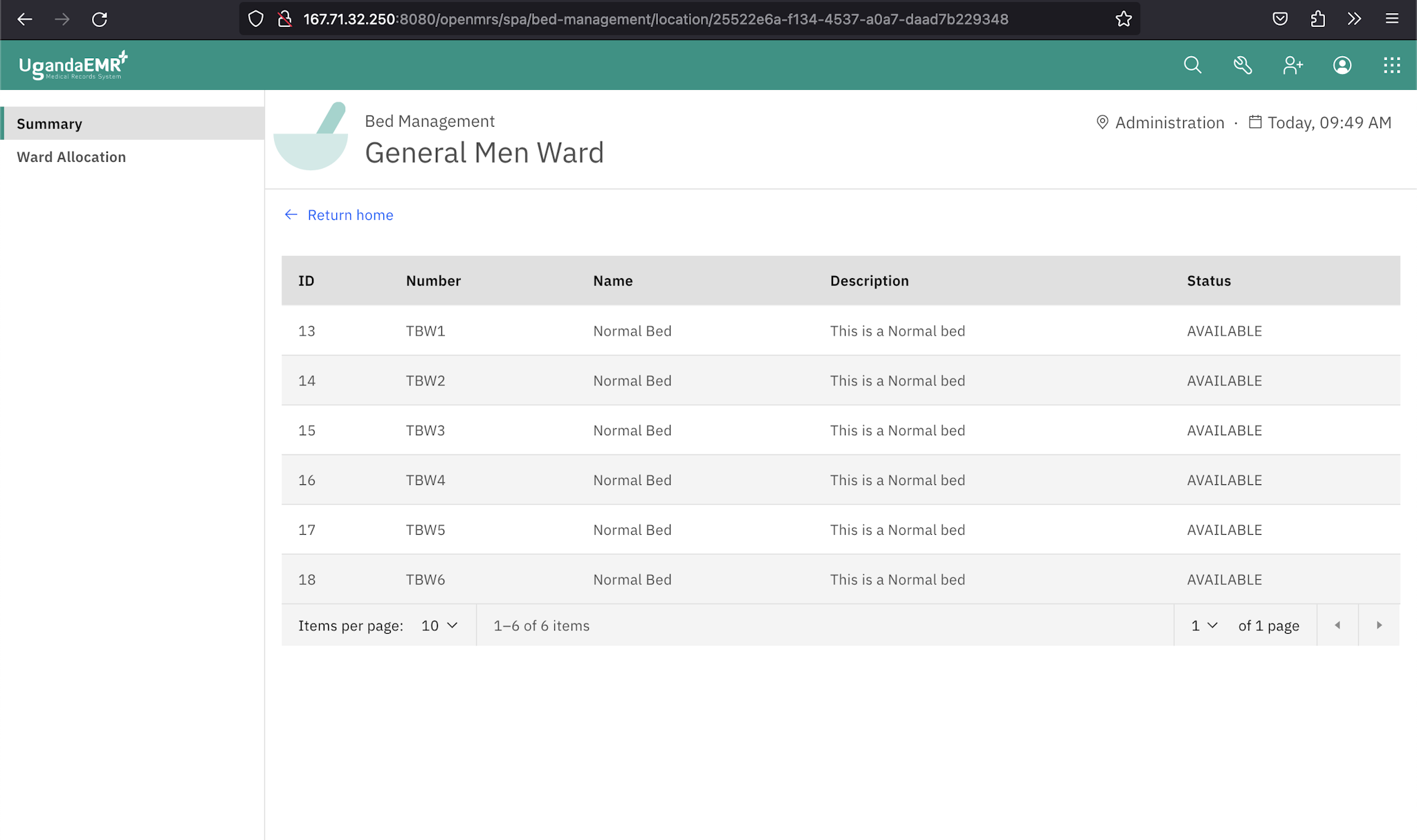 Screenshot of the ward page which is a nested route of the landing page