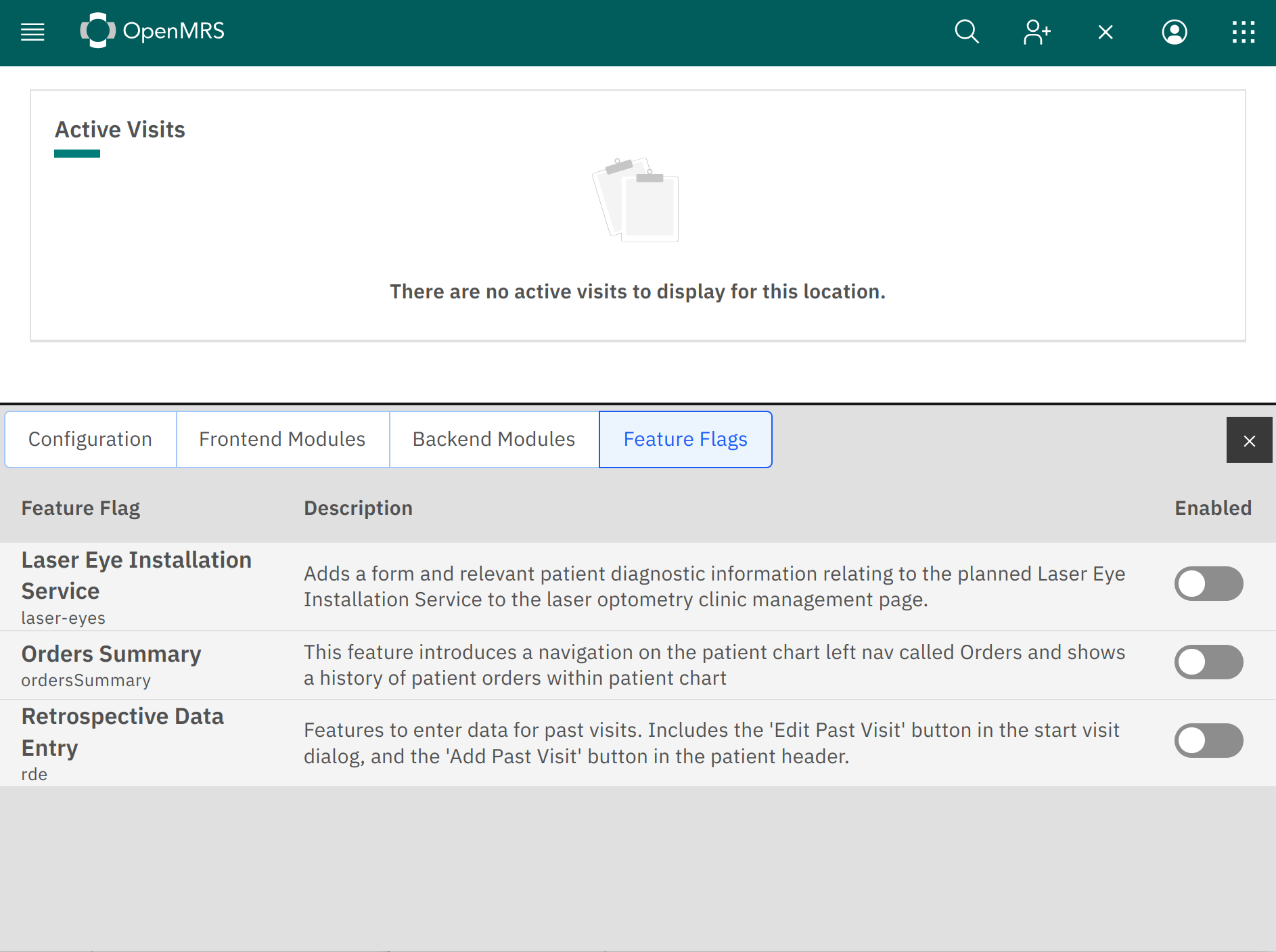 Screenshot of the Implementer Tools Feature Flags tab showing the Laser Eye Installation Service feature flag toggle