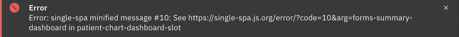 Screenshot of the error message